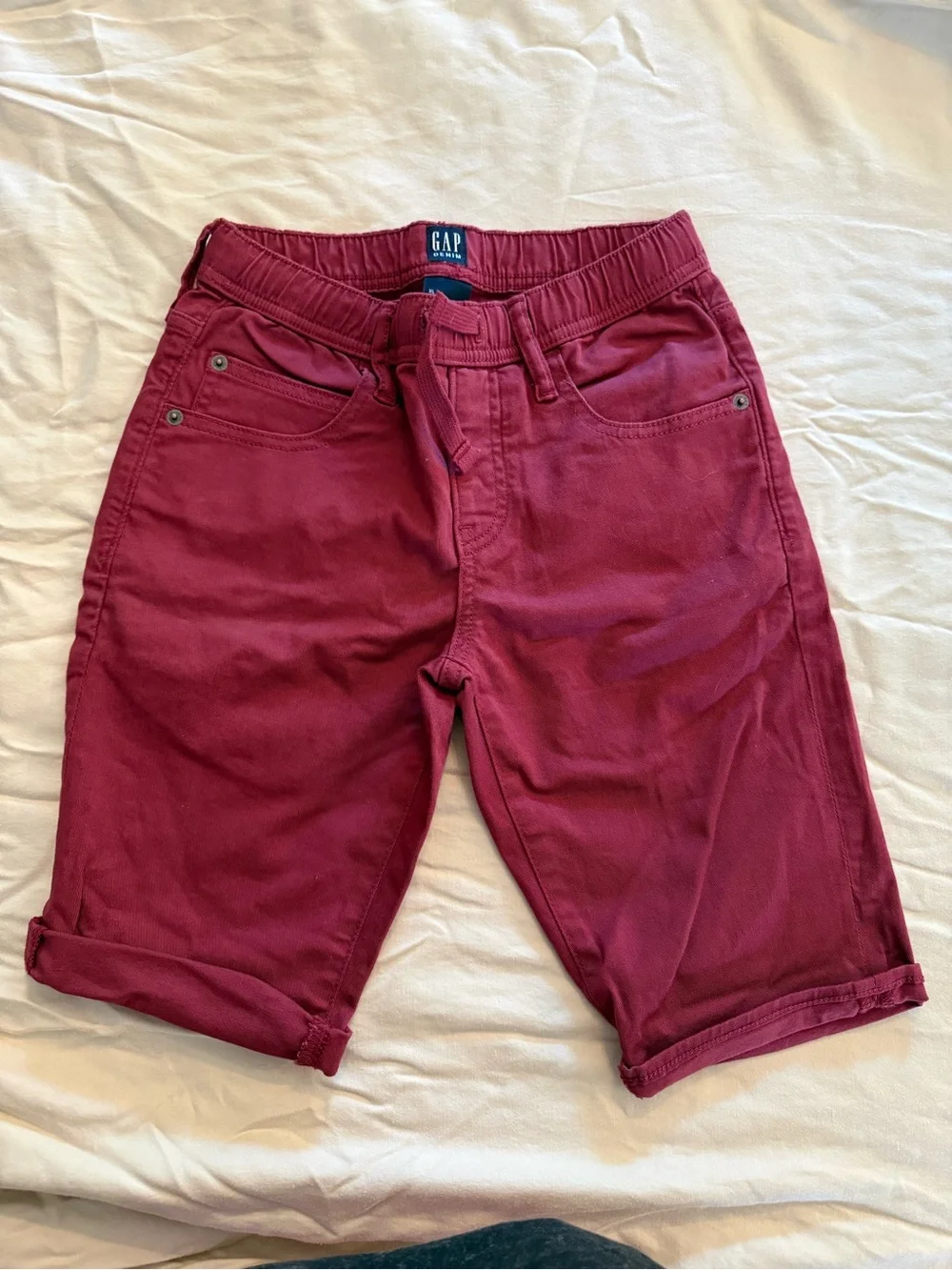 GAP Kids Burgundy Pull-On Denim Shorts Youth XL Elastic Waist Drawstring